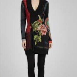 Desigual Black and Red Floral Tunic Sweater